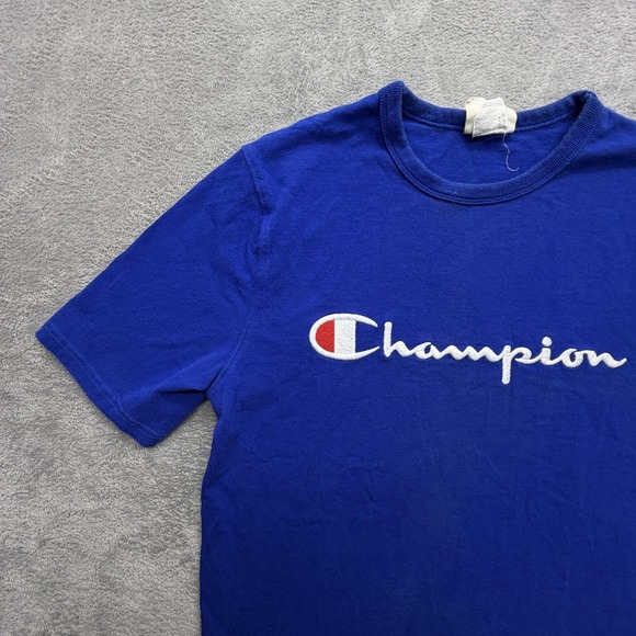 Champion Shirt Mens Medium Blue Script Logo Graphic Tee T-Shirt Casual Crewneck - Picture 3 of 7